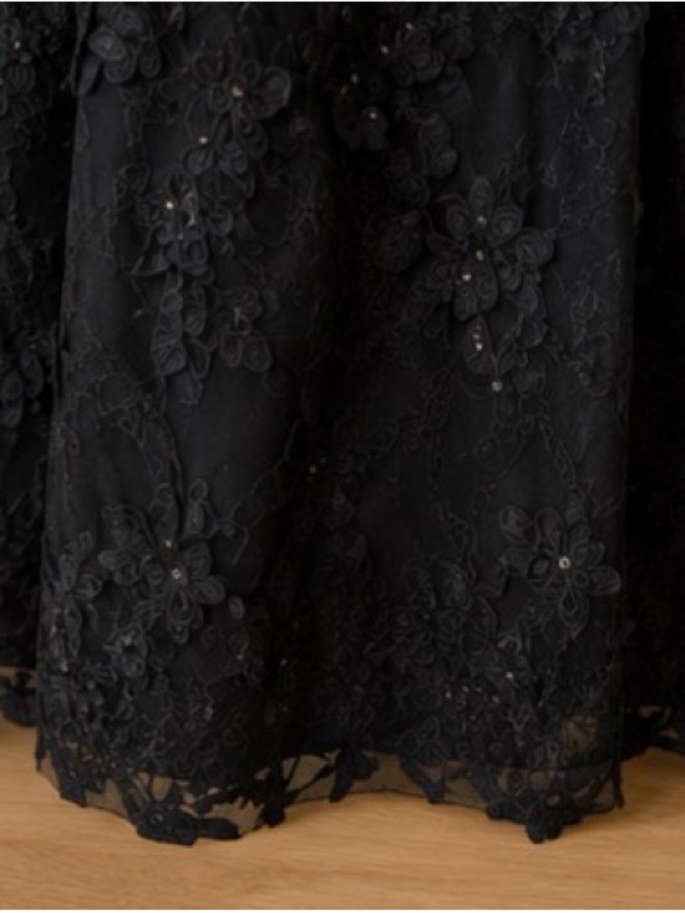 Black Embroidered Lace Midi dress with Satin Waistband